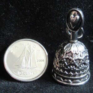 Heart motif Miniature Bell Charm, Vintage, Filagree, Diamond patter.